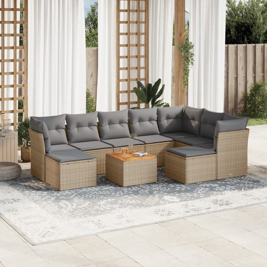 Salon de jardin et coussins 10 pcs mélange beige résine tressée