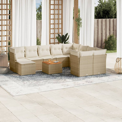 Salon de jardin 11 pcs avec coussins beige résine tressée