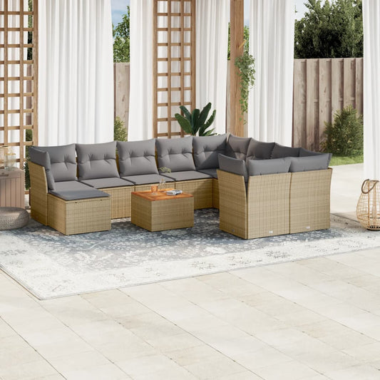 Salon de jardin et coussins 11 pcs mélange beige résine tressée