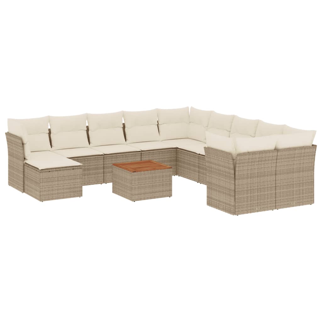 Salon de jardin avec coussins 12 pcs beige résine tressée