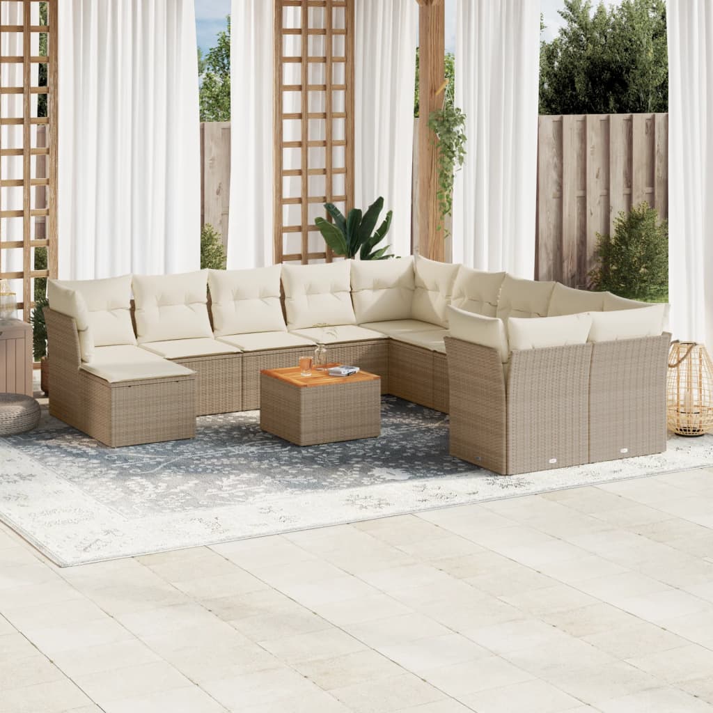 Salon de jardin avec coussins 12 pcs beige résine tressée