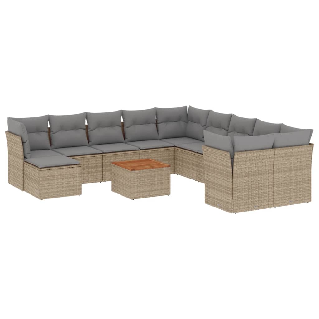 Salon de jardin et coussins 12 pcs mélange beige résine tressée