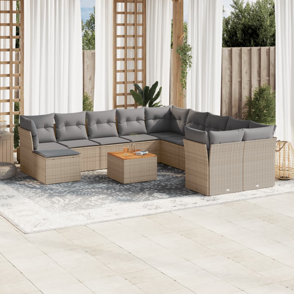 Salon de jardin et coussins 12 pcs mélange beige résine tressée