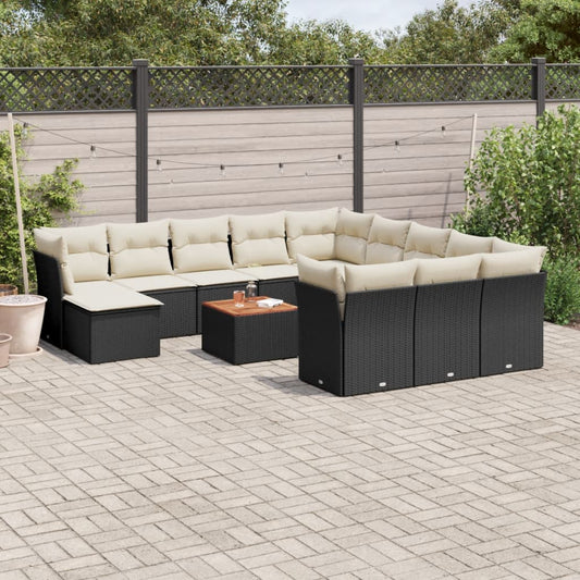 Salon de jardin avec coussins 13 pcs noir résine tressée