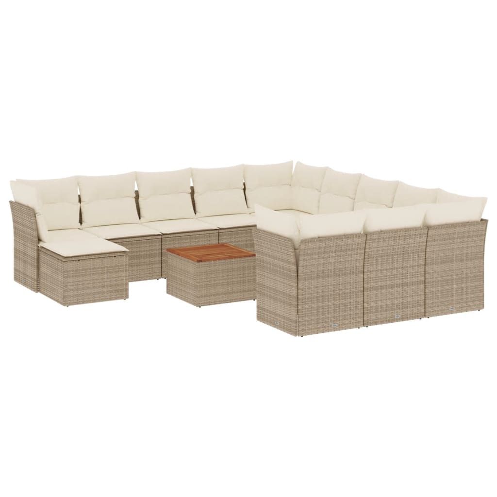 Salon de jardin avec coussins 13 pcs beige résine tressée