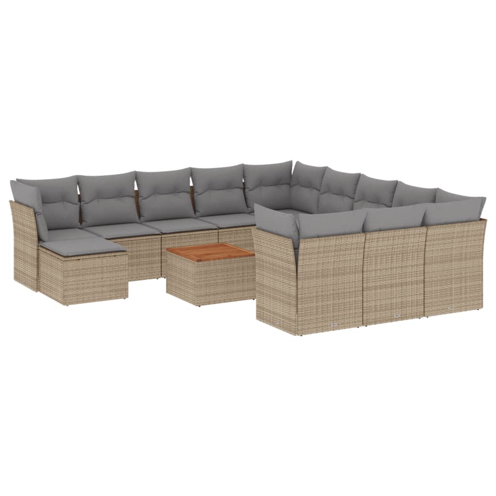 Salon de jardin et coussins 13 pcs mélange beige résine tressée