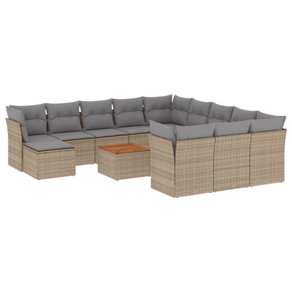 Salon de jardin et coussins 13 pcs mélange beige résine tressée