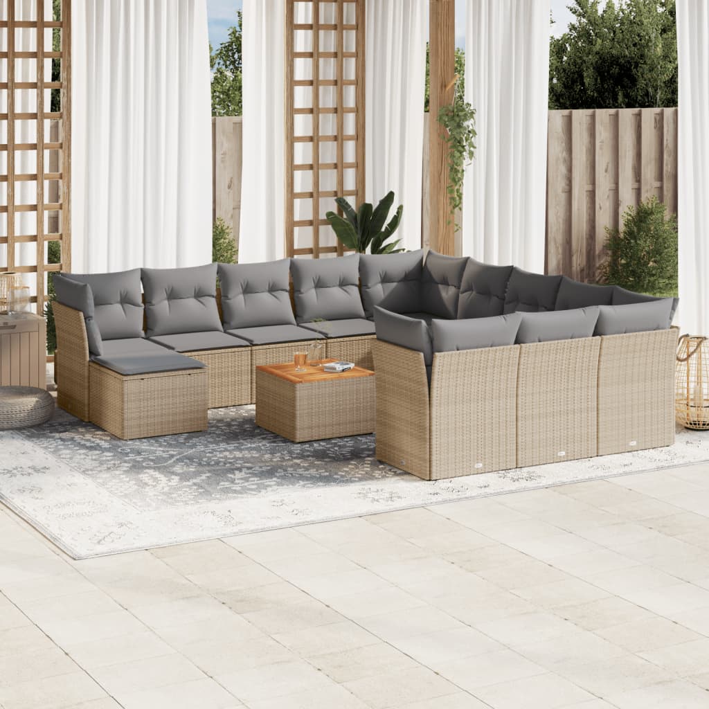 Salon de jardin et coussins 13 pcs mélange beige résine tressée