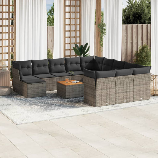 Salon de jardin avec coussins 13 pcs gris résine tressée