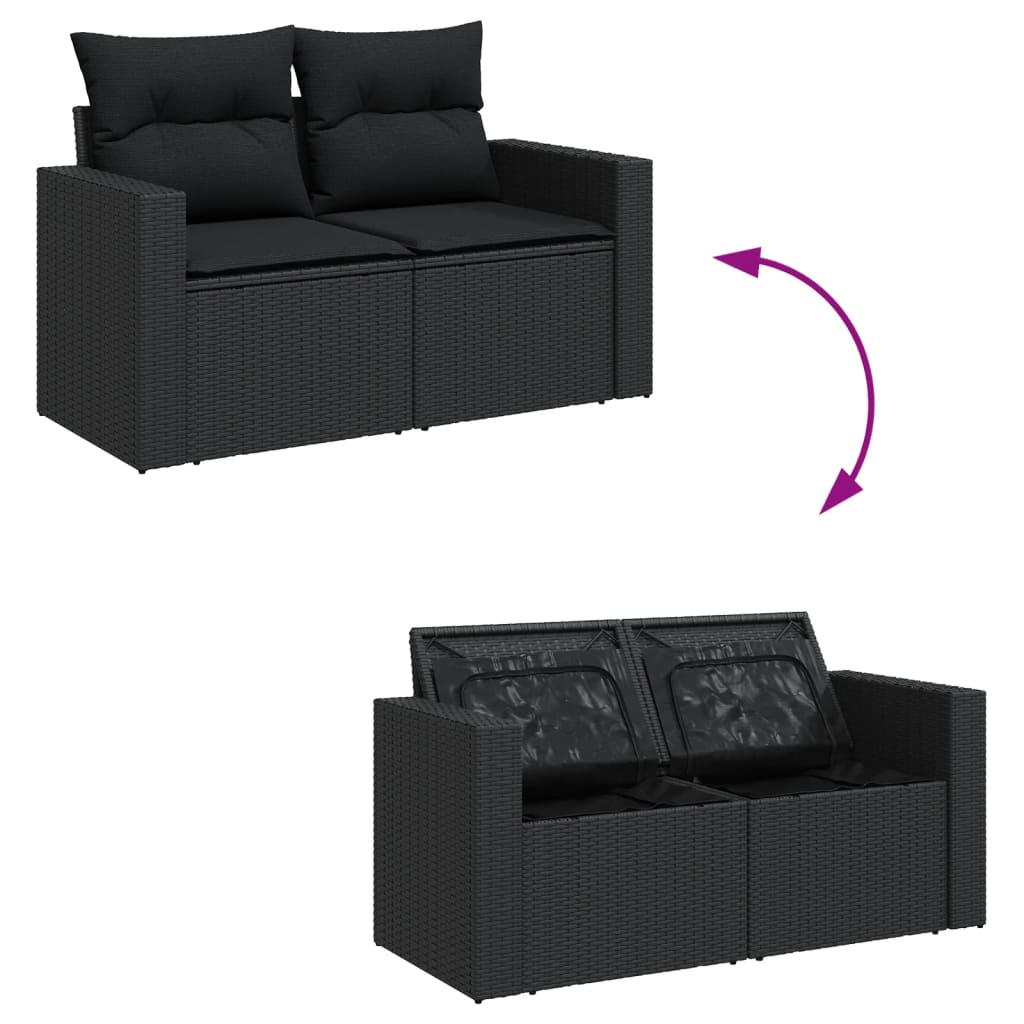 Salon de jardin 4 pcs avec coussins noir résine tressée