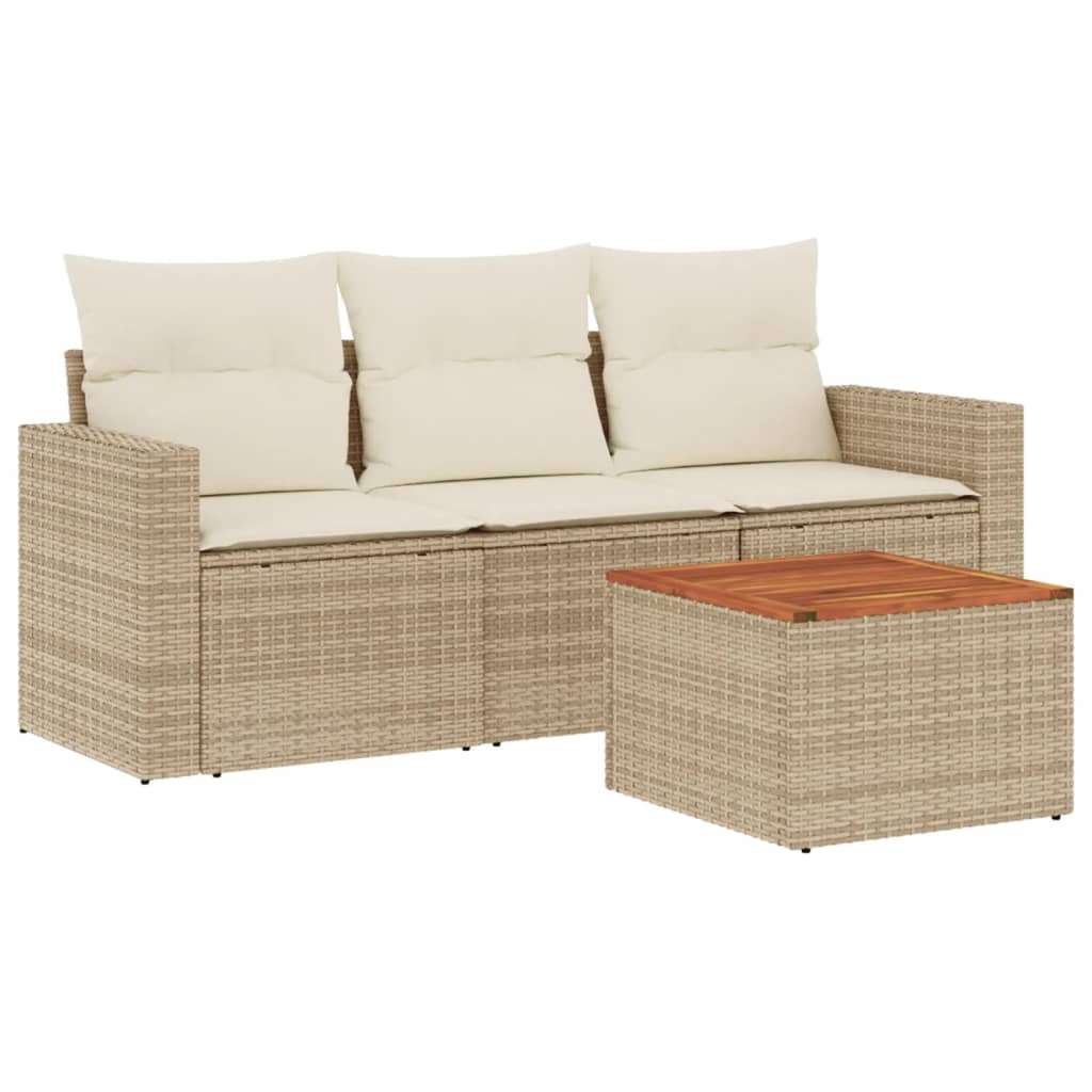 Salon de jardin avec coussins 4 pcs beige résine tressée