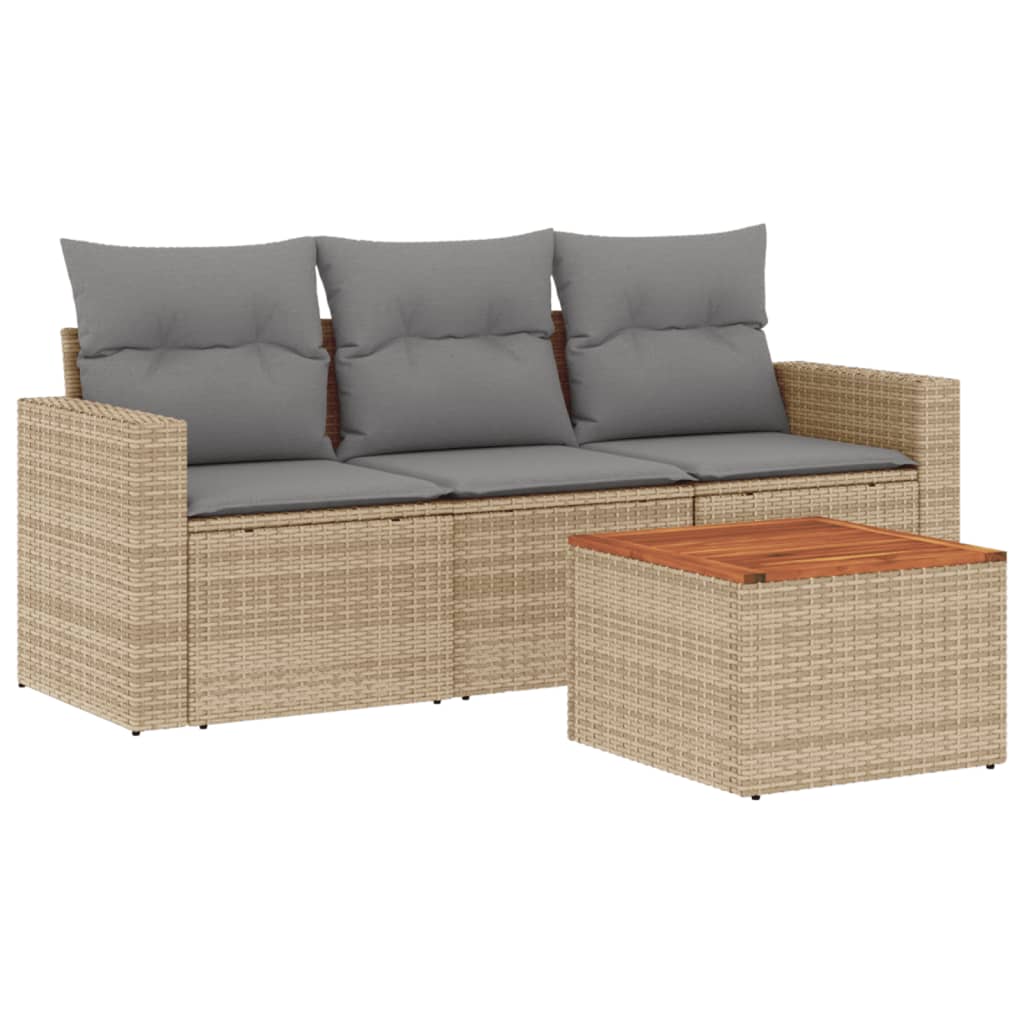 Salon de jardin avec coussins 4pcs mélange beige résine tressée