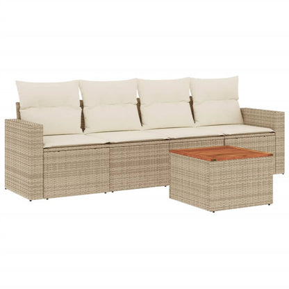 Salon de jardin avec coussins 5 pcs beige résine tressée