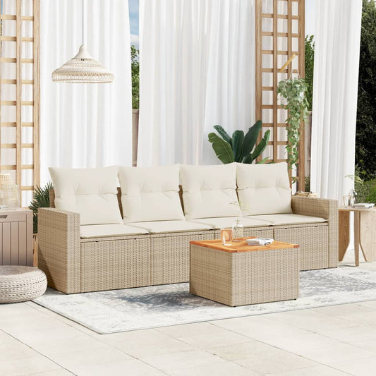 Salon de jardin avec coussins 5 pcs beige résine tressée