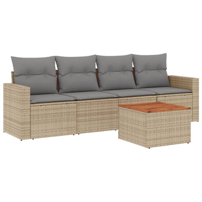 Salon de jardin avec coussins 5pcs mélange beige résine tressée