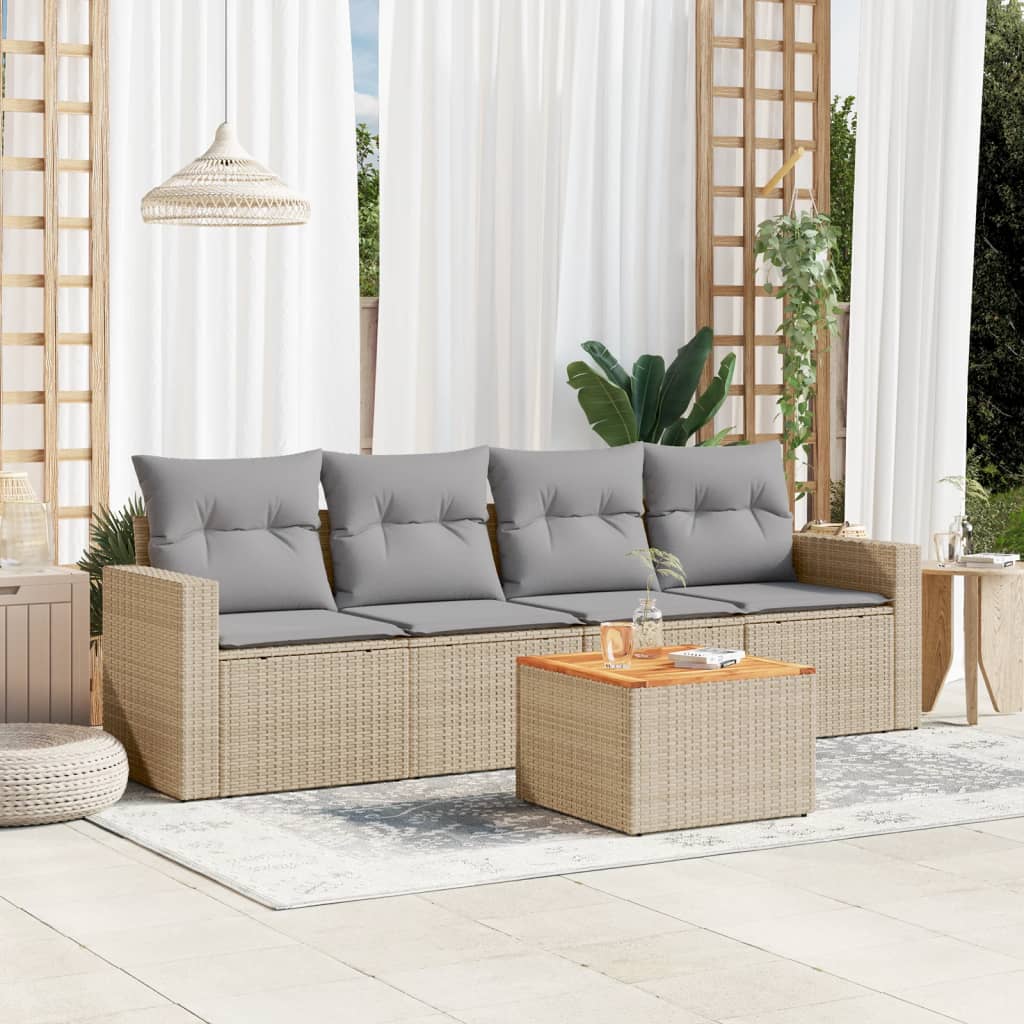 Salon de jardin avec coussins 5pcs mélange beige résine tressée