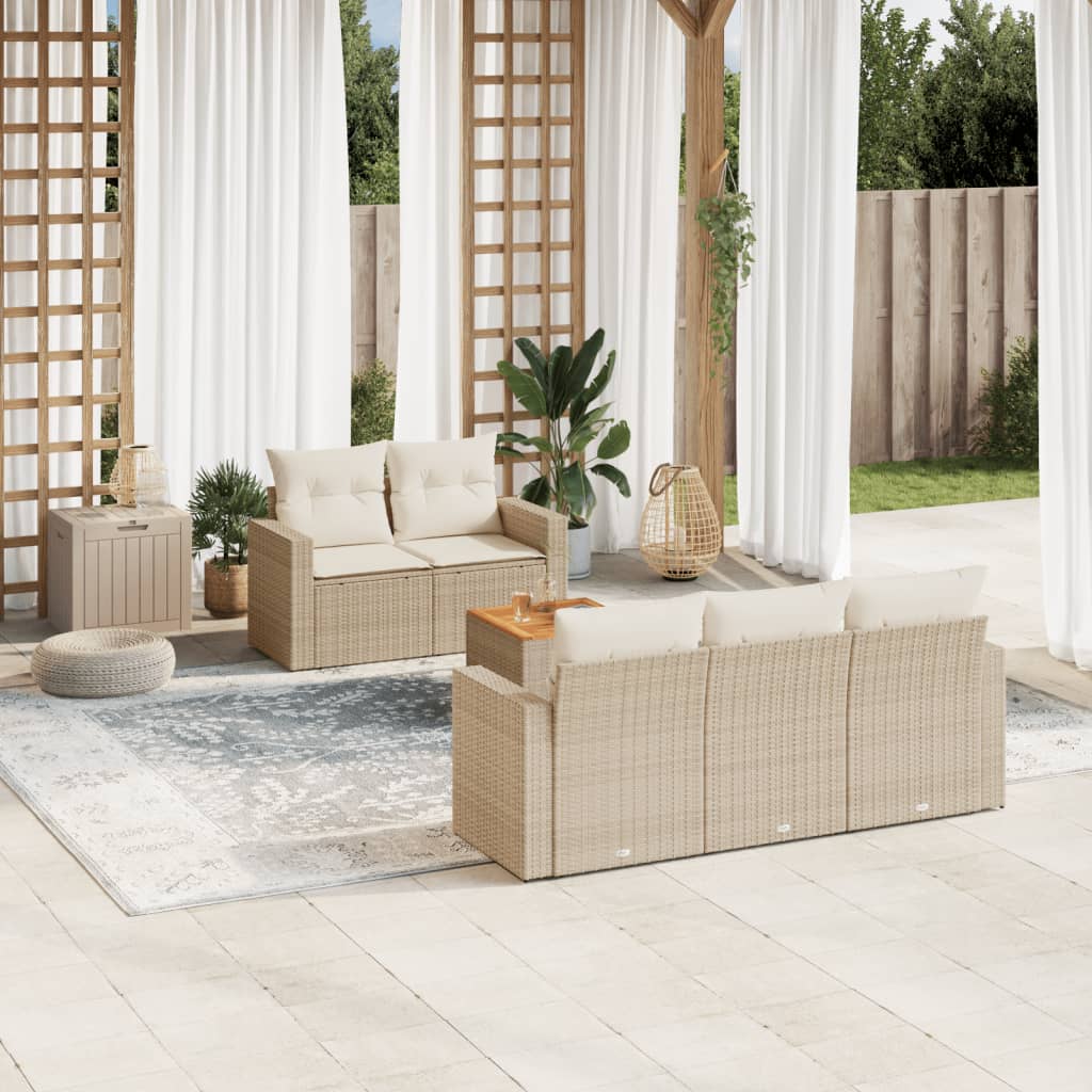 Salon de jardin avec coussins 6 pcs beige résine tressée