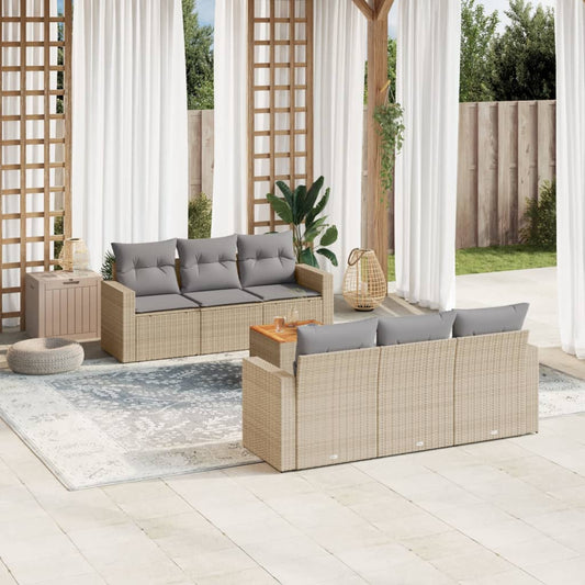 Salon de jardin avec coussins 7pcs mélange beige résine tressée