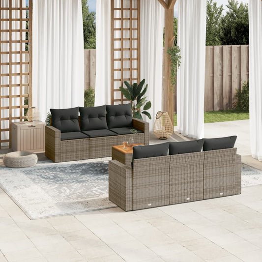 Salon de jardin avec coussins 7 pcs gris résine tressée