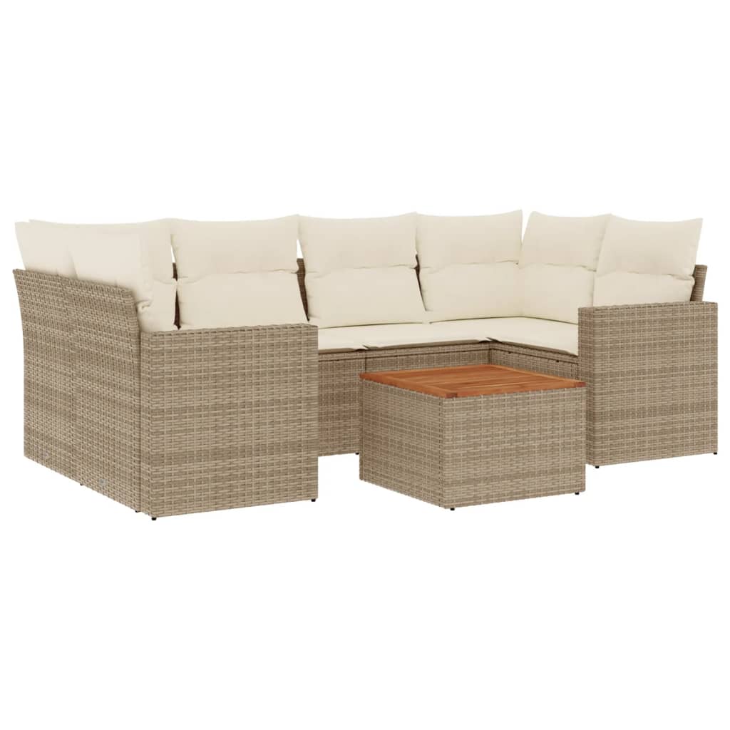 Salon de jardin avec coussins 7 pcs beige résine tressée