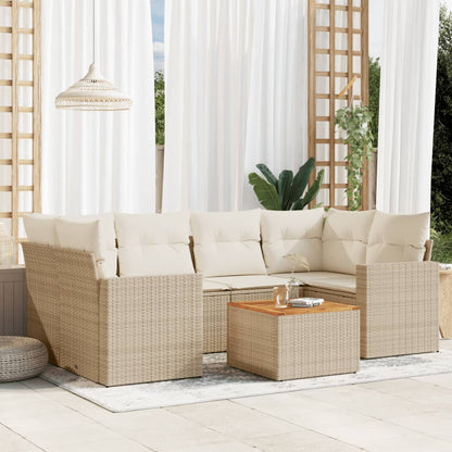 Salon de jardin avec coussins 7 pcs beige résine tressée