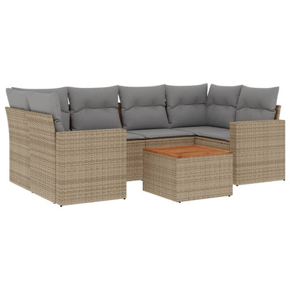 Salon de jardin avec coussins 7pcs mélange beige résine tressée