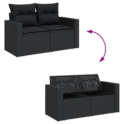 Salon de jardin 8 pcs avec coussins noir résine tressée