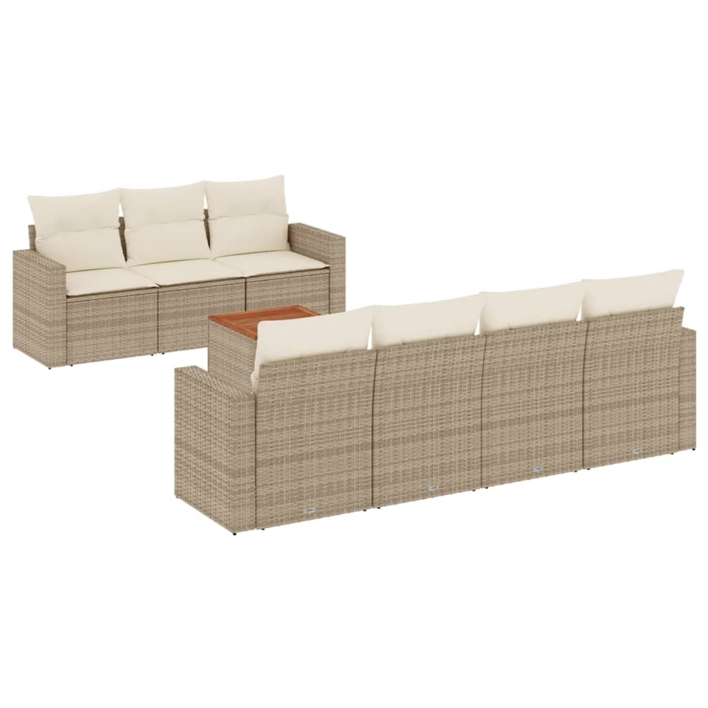 Salon de jardin avec coussins 8 pcs beige résine tressée