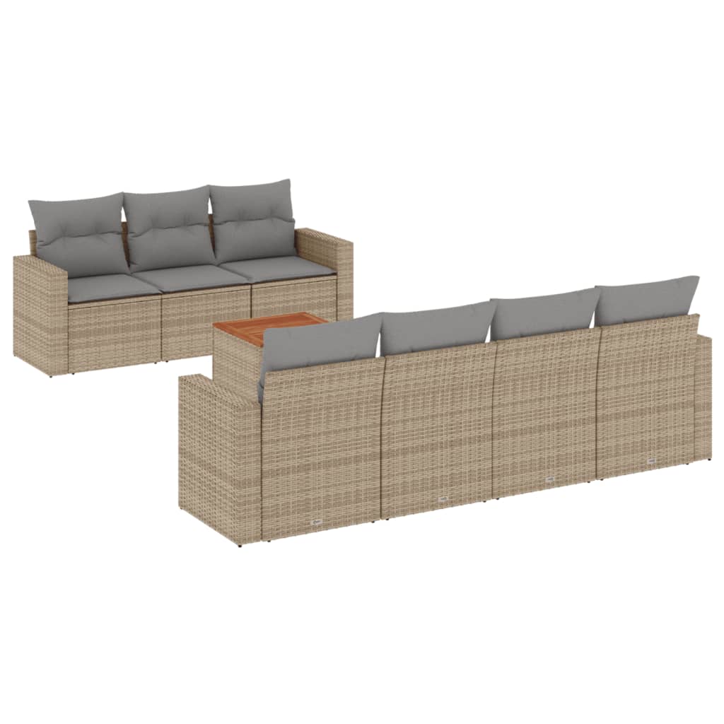 Salon de jardin avec coussins 8pcs mélange beige résine tressée