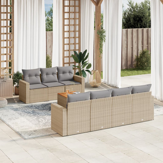 Salon de jardin avec coussins 8pcs mélange beige résine tressée