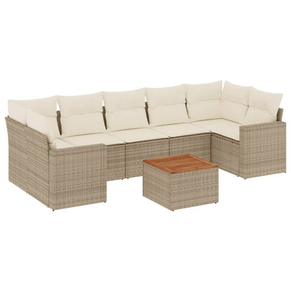 Salon de jardin avec coussins 8 pcs beige résine tressée