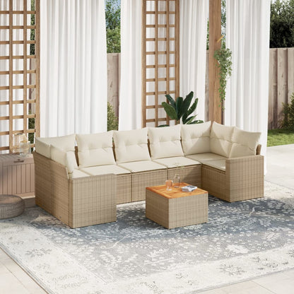 Salon de jardin avec coussins 8 pcs beige résine tressée