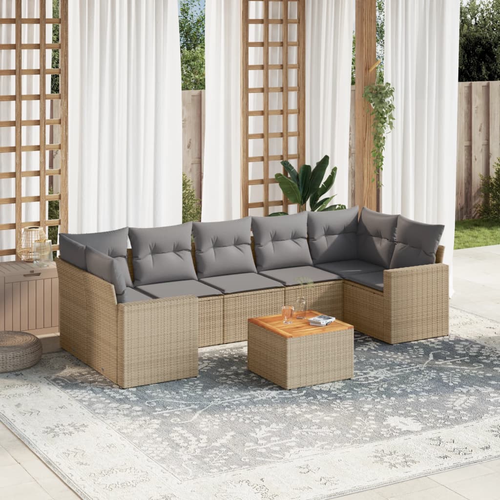 Salon de jardin avec coussins 8pcs mélange beige résine tressée