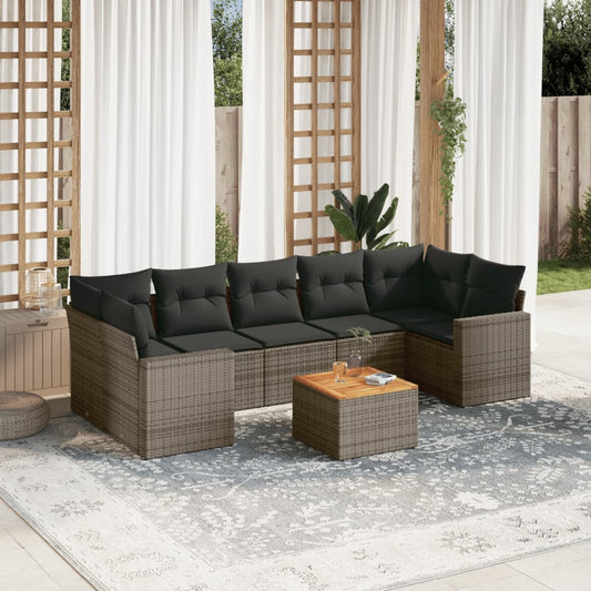 Salon de jardin 8 pcs avec coussins gris résine tressée