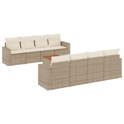 Salon de jardin avec coussins 9 pcs beige résine tressée