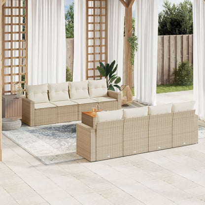 Salon de jardin avec coussins 9 pcs beige résine tressée