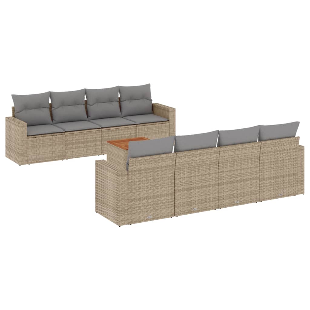 Salon de jardin avec coussins 9pcs mélange beige résine tressée