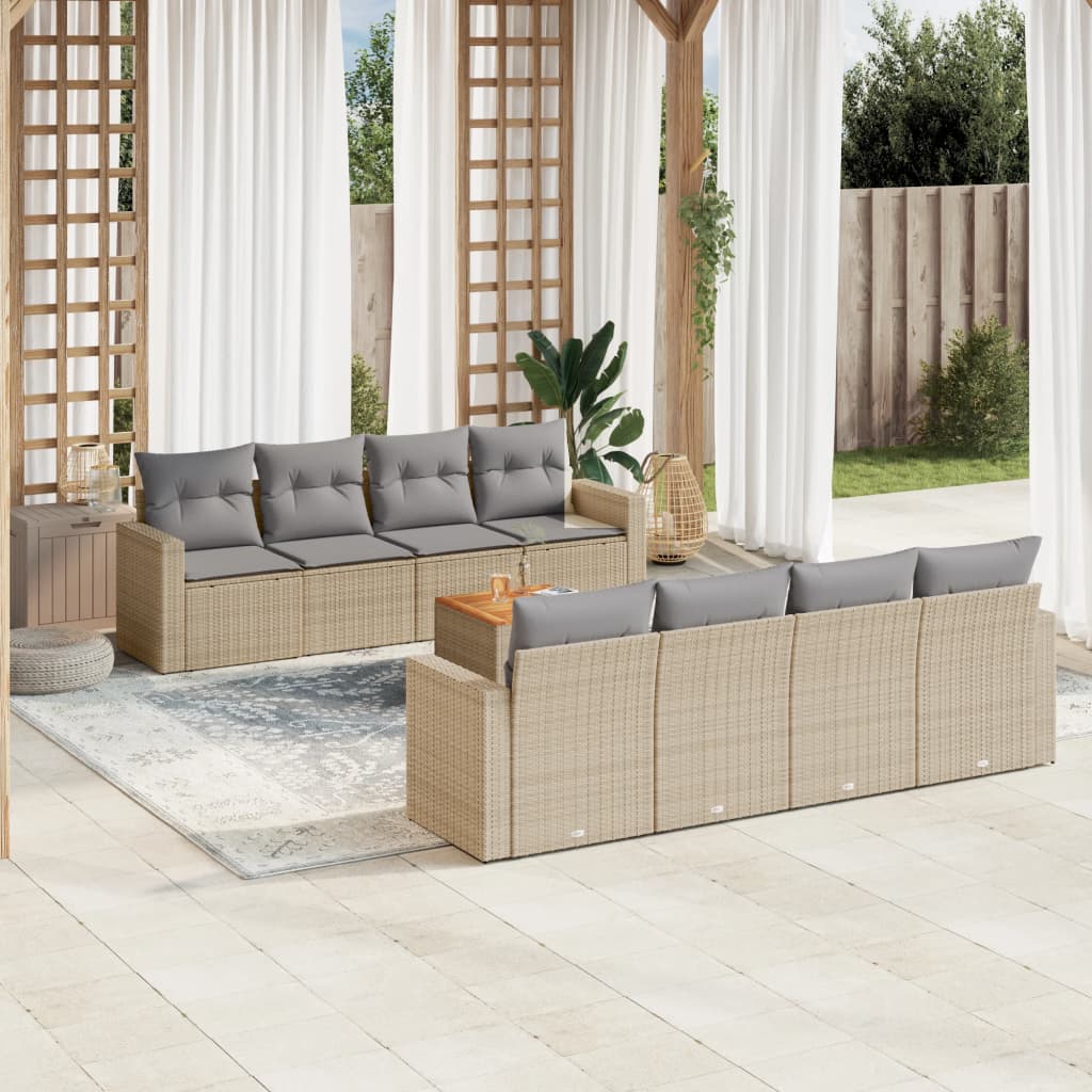 Salon de jardin avec coussins 9pcs mélange beige résine tressée