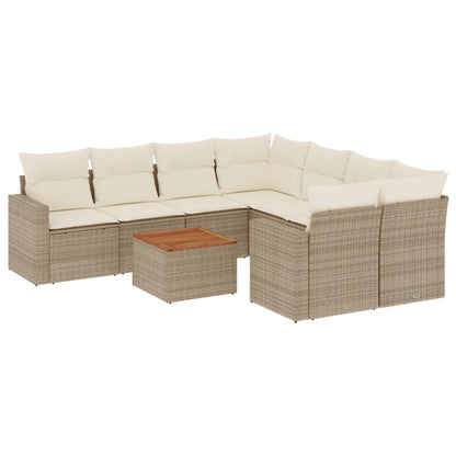 Salon de jardin avec coussins 9 pcs beige résine tressée