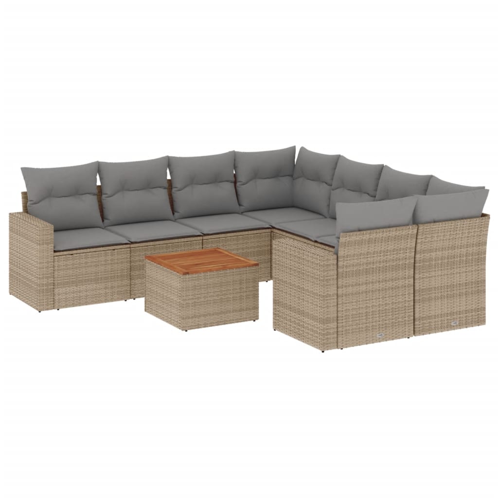 Salon de jardin avec coussins 9pcs mélange beige résine tressée