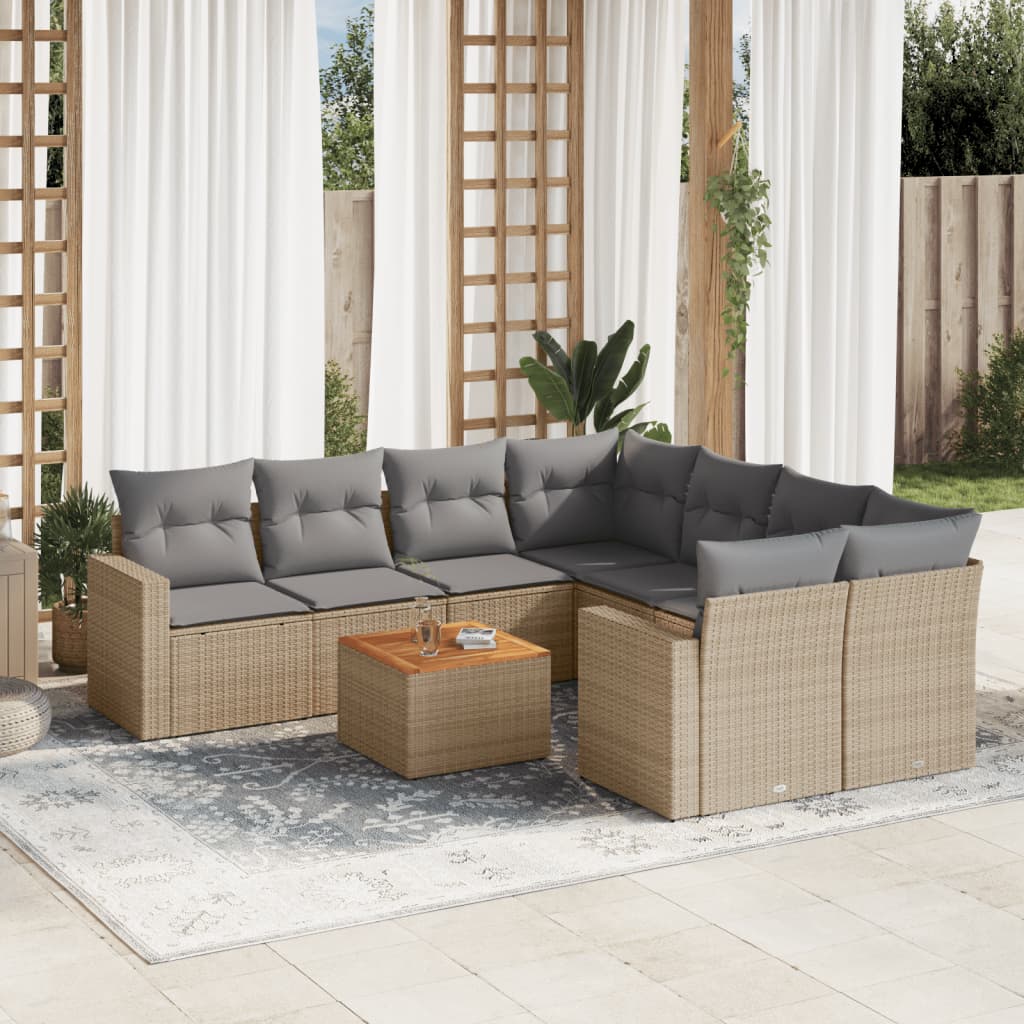 Salon de jardin avec coussins 9pcs mélange beige résine tressée