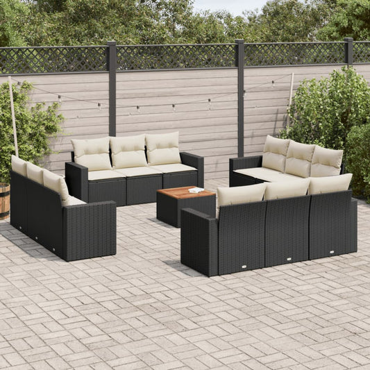 Salon de jardin avec coussins 13 pcs noir résine tressée