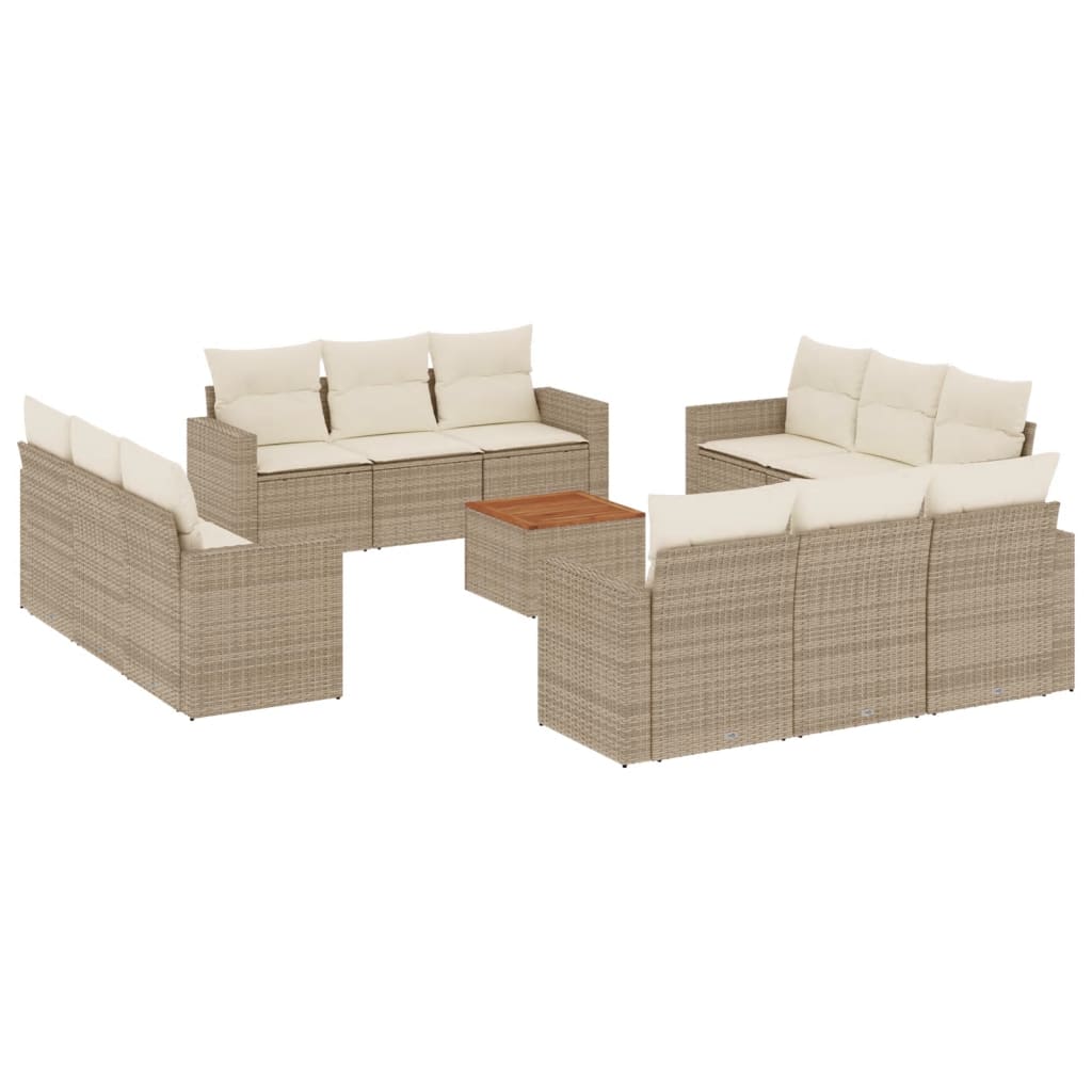 Salon de jardin avec coussins 13 pcs beige résine tressée