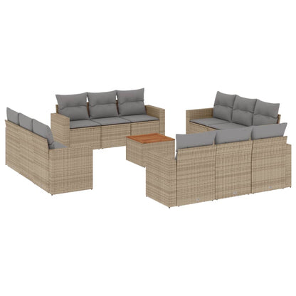 Salon de jardin et coussins 13 pcs mélange beige résine tressée