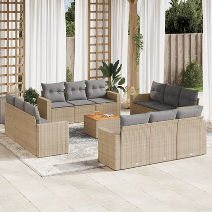 Salon de jardin et coussins 13 pcs mélange beige résine tressée