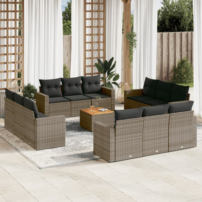 Salon de jardin avec coussins 13 pcs gris résine tressée