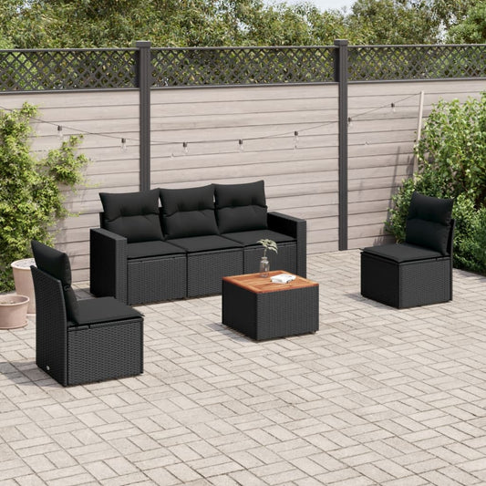 Salon de jardin 6 pcs avec coussins noir résine tressée