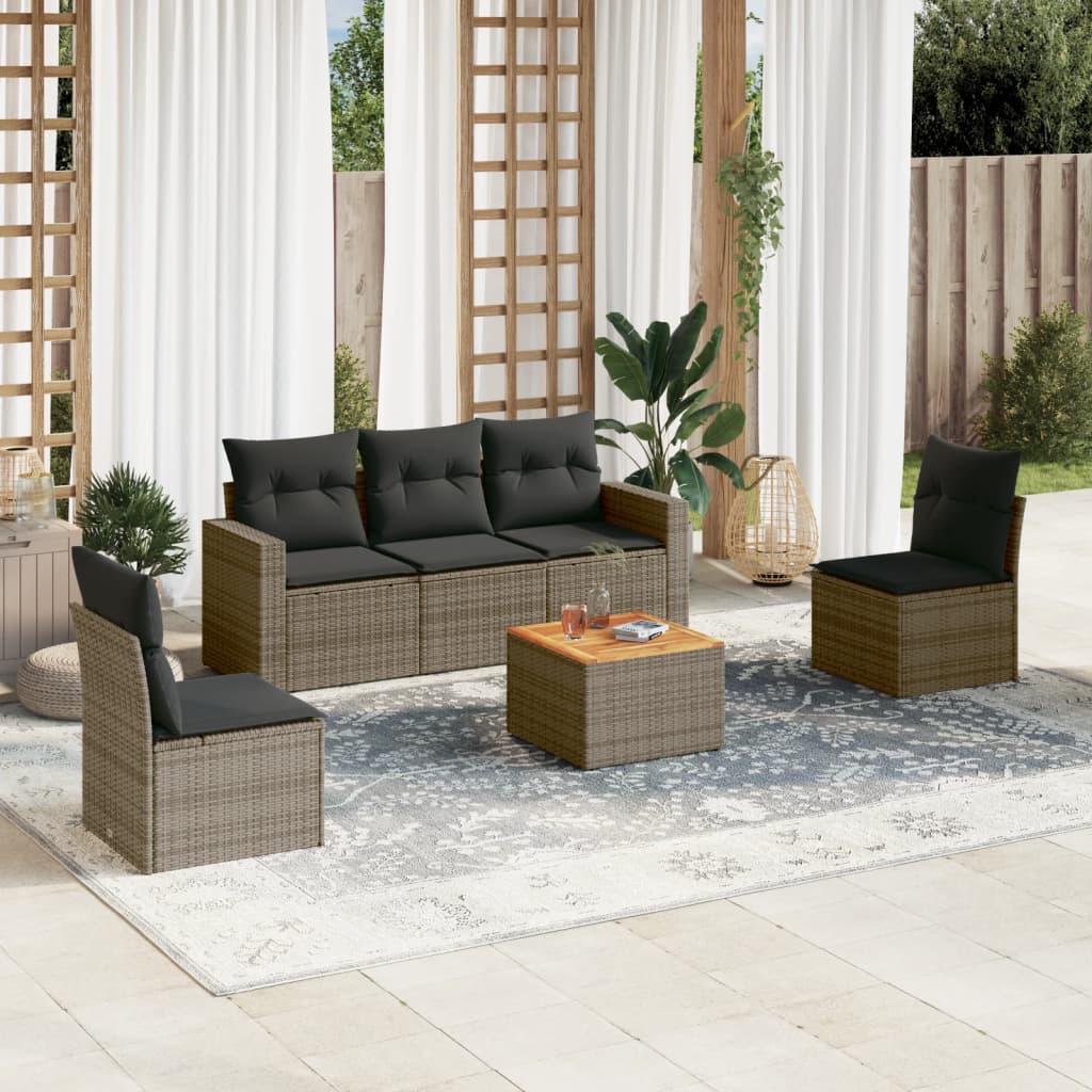 Salon de jardin 6 pcs avec coussins gris résine tressée