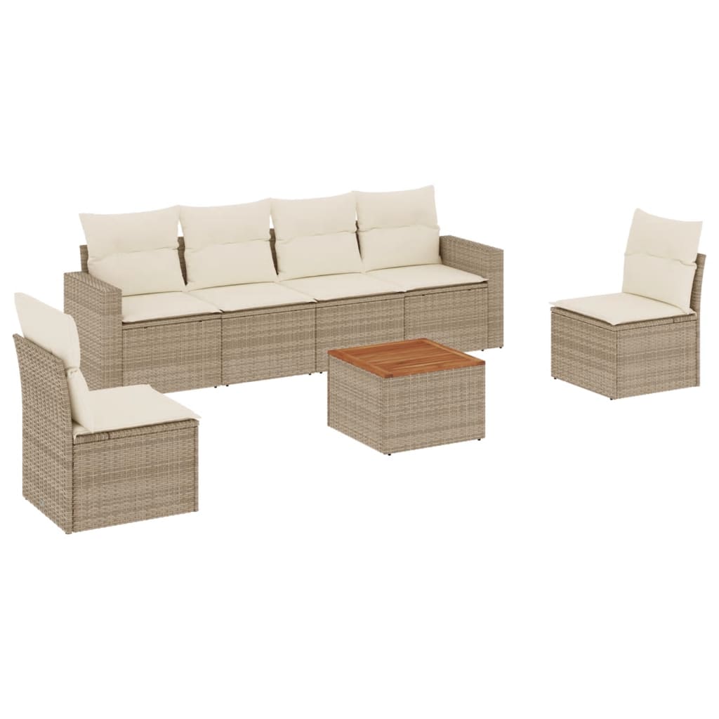 Salon de jardin avec coussins 7 pcs beige résine tressée