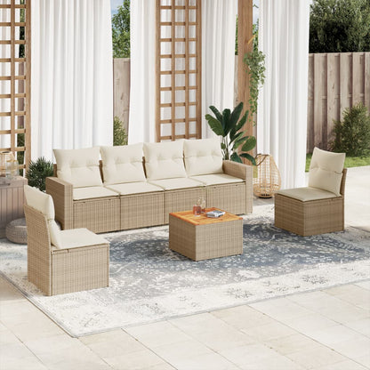 Salon de jardin avec coussins 7 pcs beige résine tressée